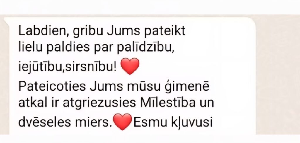 Klientu atsauksme par Aronbergs individuālo seansu
