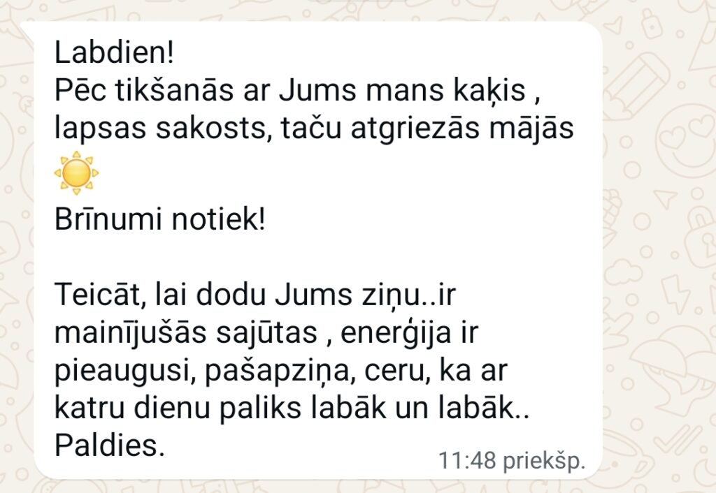 Klientu atsauksme par Aronbergs individuālo seansu