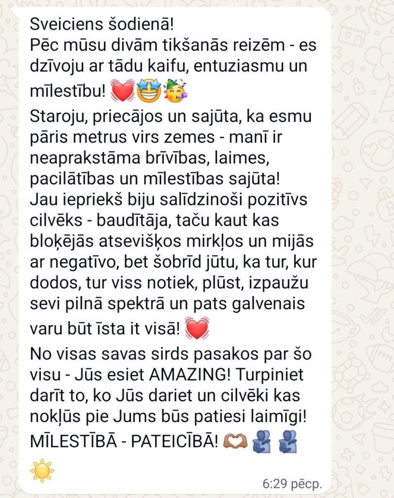 Klientu atsauksme par Aronbergs individuālo seansu
