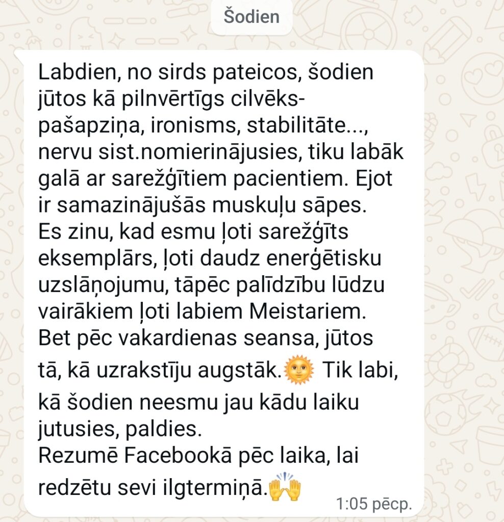 Klientu atsauksme par Aronbergs individuālo seansu