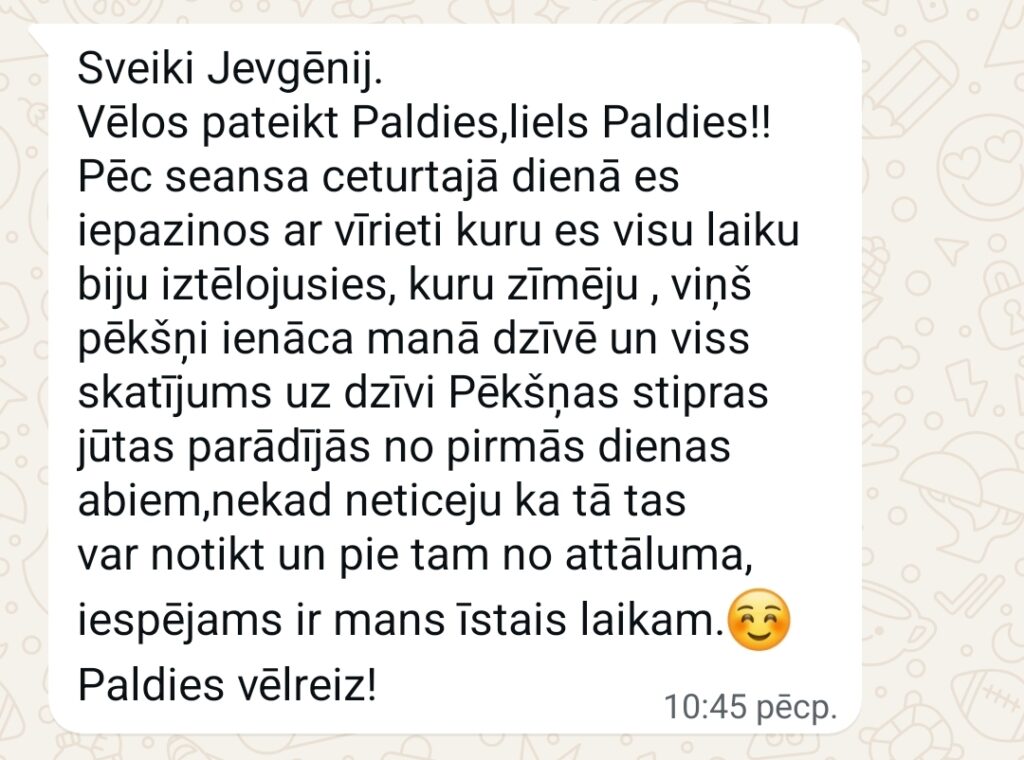 Klientu atsauksme par Aronbergs individuālo seansu