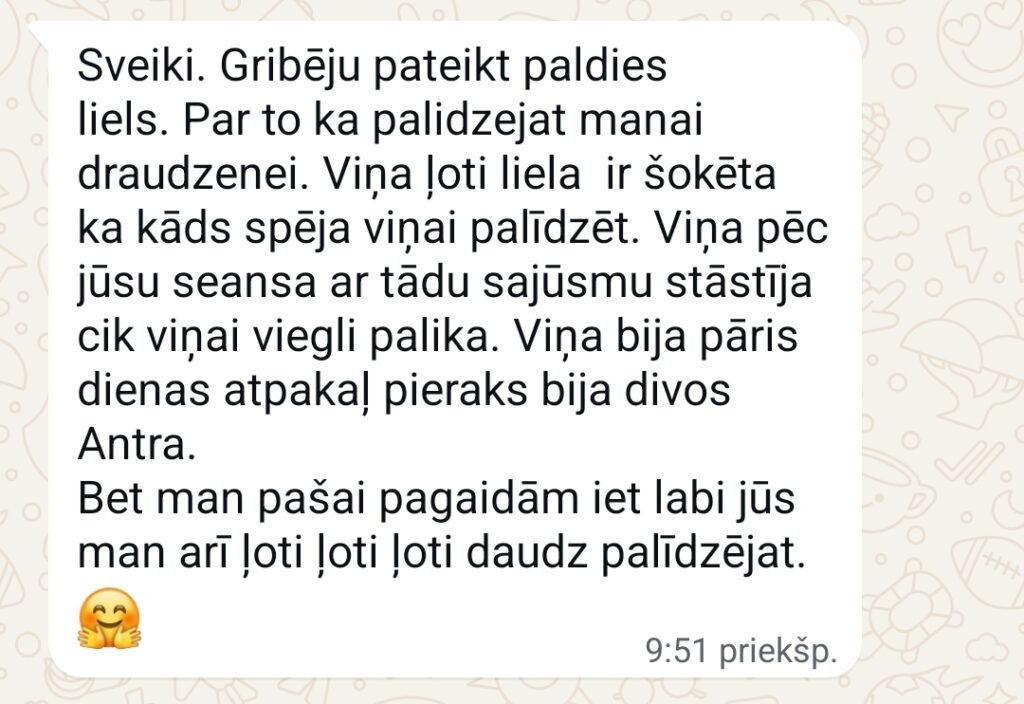 Klientu atsauksme par Aronbergs individuālo seansu