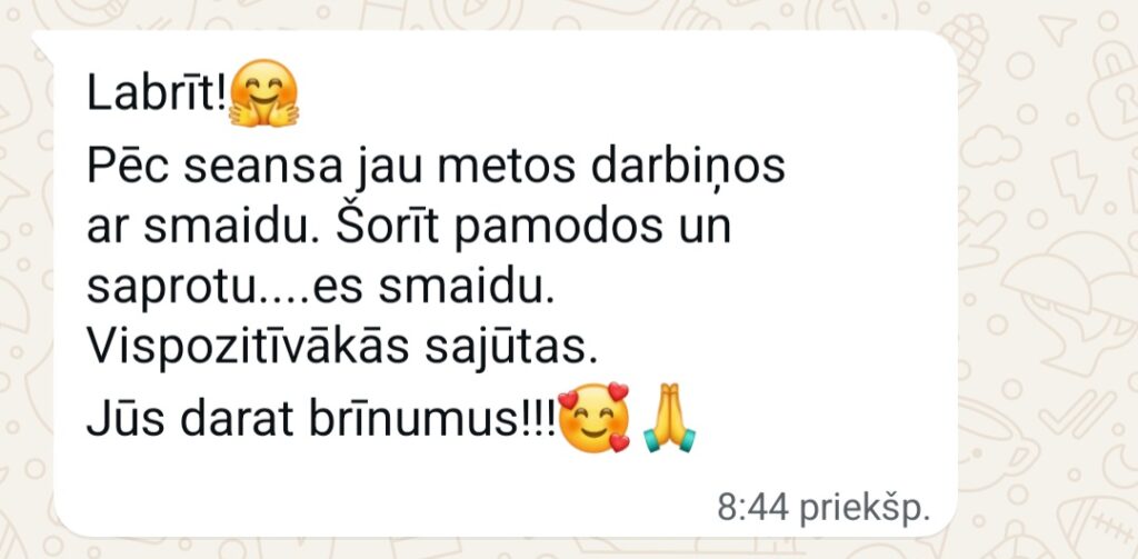 Klientu atsauksme par Aronbergs individuālo seansu