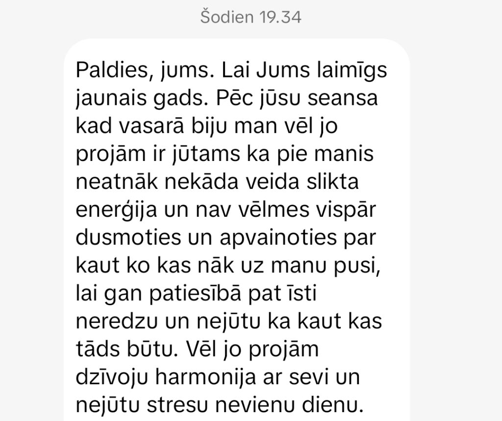 Klientu atsauksme par Aronbergs individuālo seansu