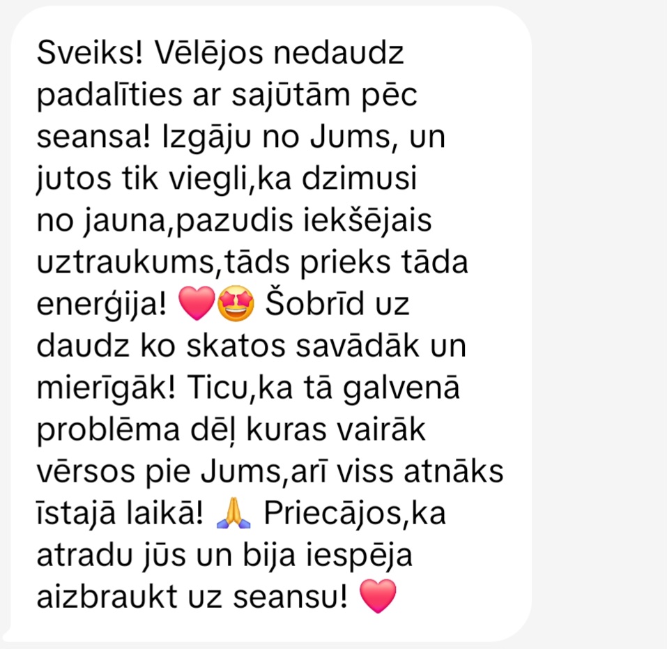 Klientu atsauksme par Aronbergs individuālo seansu