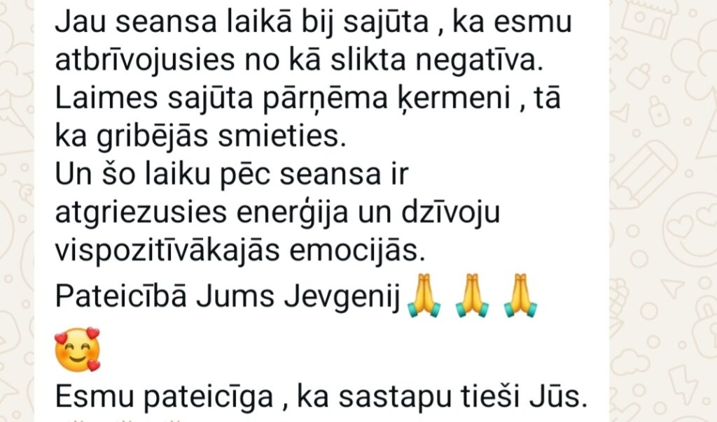 Klientu atsauksme par Aronbergs individuālo seansu