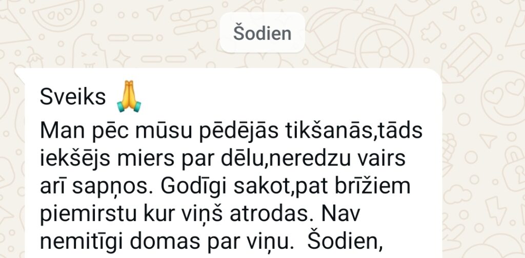 Klientu atsauksme par Aronbergs individuālo seansu