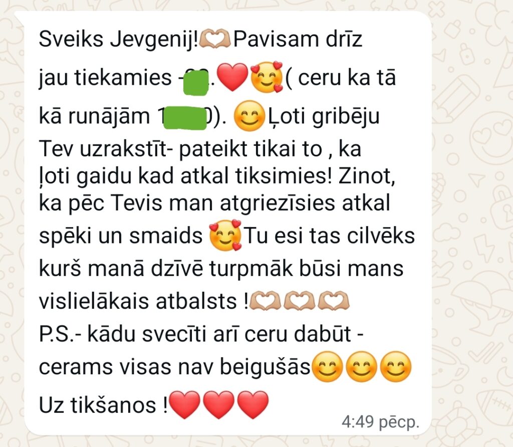 Klientu atsauksme par Aronbergs individuālo seansu