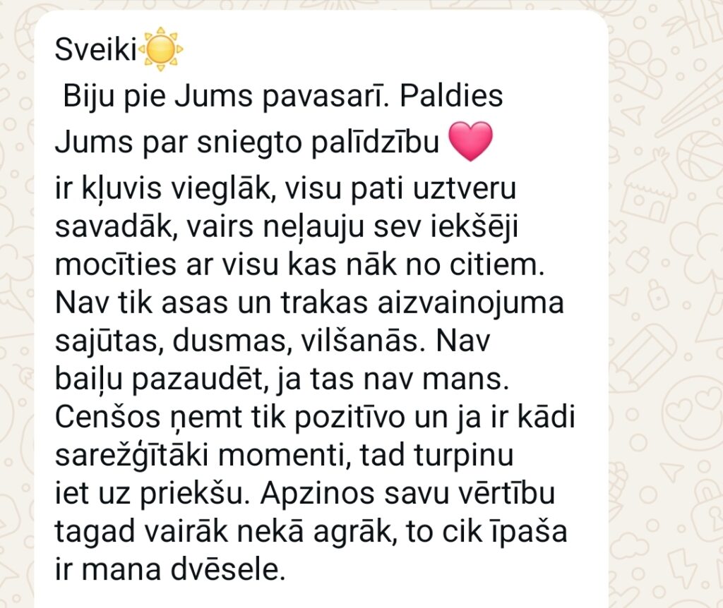 Klientu atsauksme par Aronbergs individuālo seansu