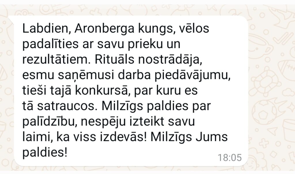 Klientu atsauksme par Aronbergs individuālo seansu