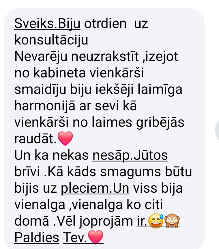 Klientu atsauksme par Aronbergs individuālo seansu