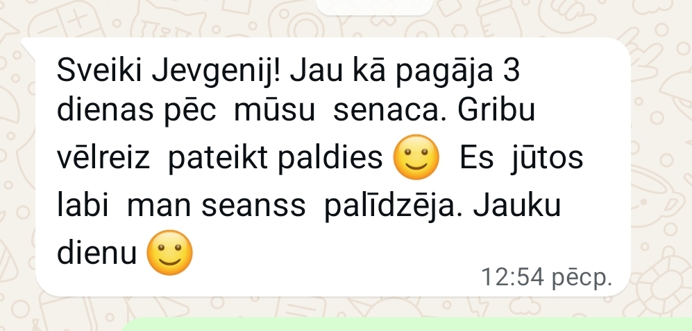 Klientu atsauksme par Aronbergs individuālo seansu