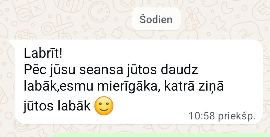Klientu atsauksme par Aronbergs individuālo seansu