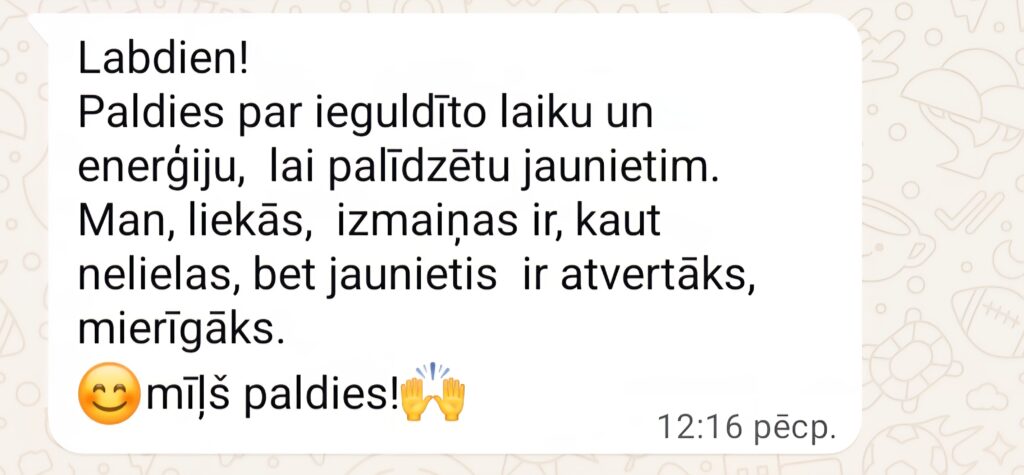 Klientu atsauksme par Aronbergs individuālo seansu