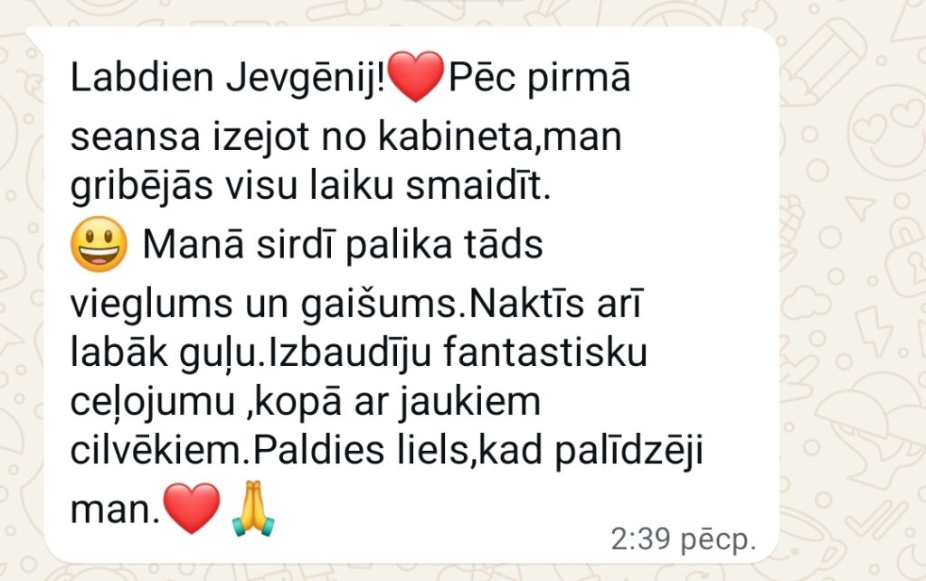Klientu atsauksme par Aronbergs individuālo seansu