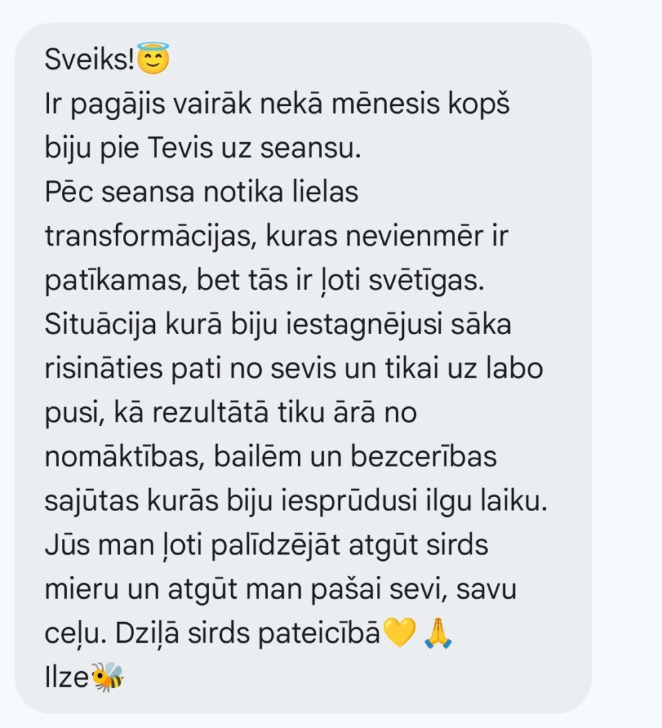 Klientu atsauksme par Aronbergs individuālo seansu