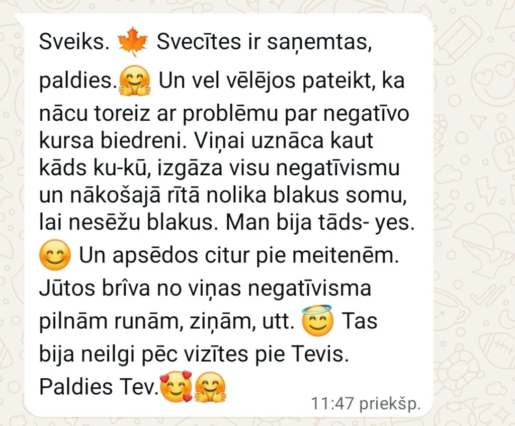 Klientu atsauksme par Aronbergs individuālo seansu