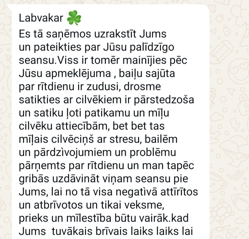 Klientu atsauksme par Aronbergs individuālo seansu