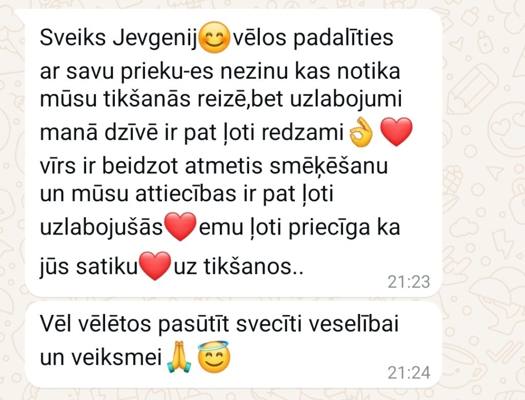 Klientu atsauksme par Aronbergs individuālo seansu