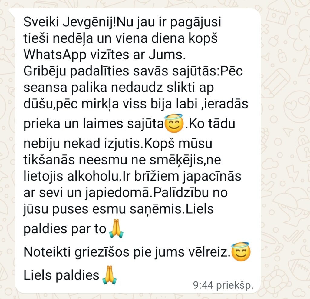 Klientu atsauksme par Aronbergs individuālo seansu