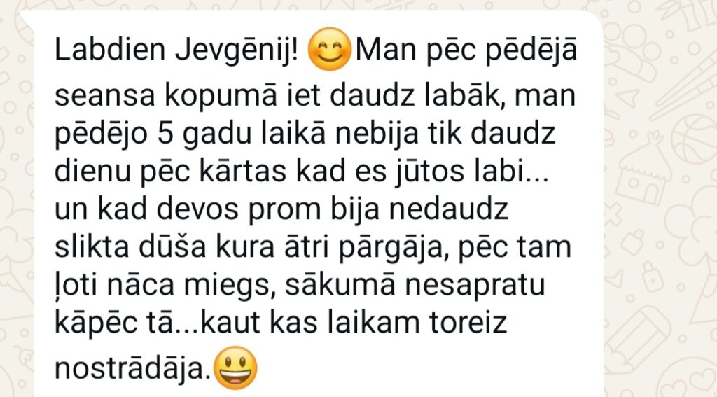 Klientu atsauksme par Aronbergs individuālo seansu