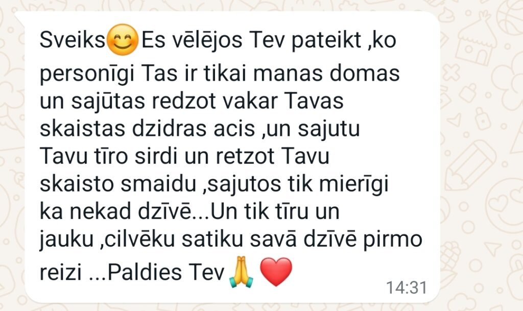 Klientu atsauksme par Aronbergs individuālo seansu