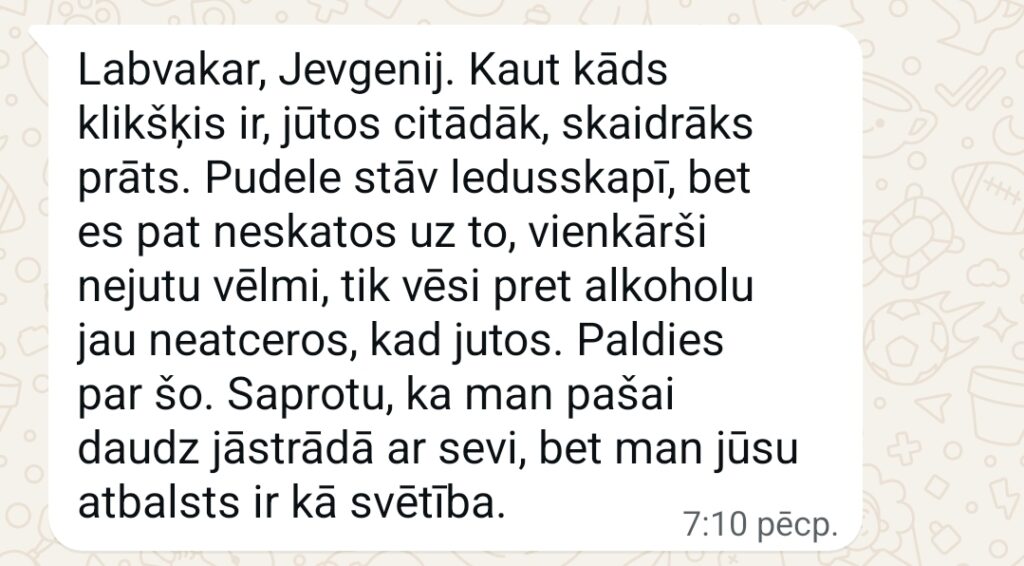 Klientu atsauksme par Aronbergs individuālo seansu