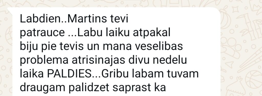 Klientu atsauksme par Aronbergs individuālo seansu