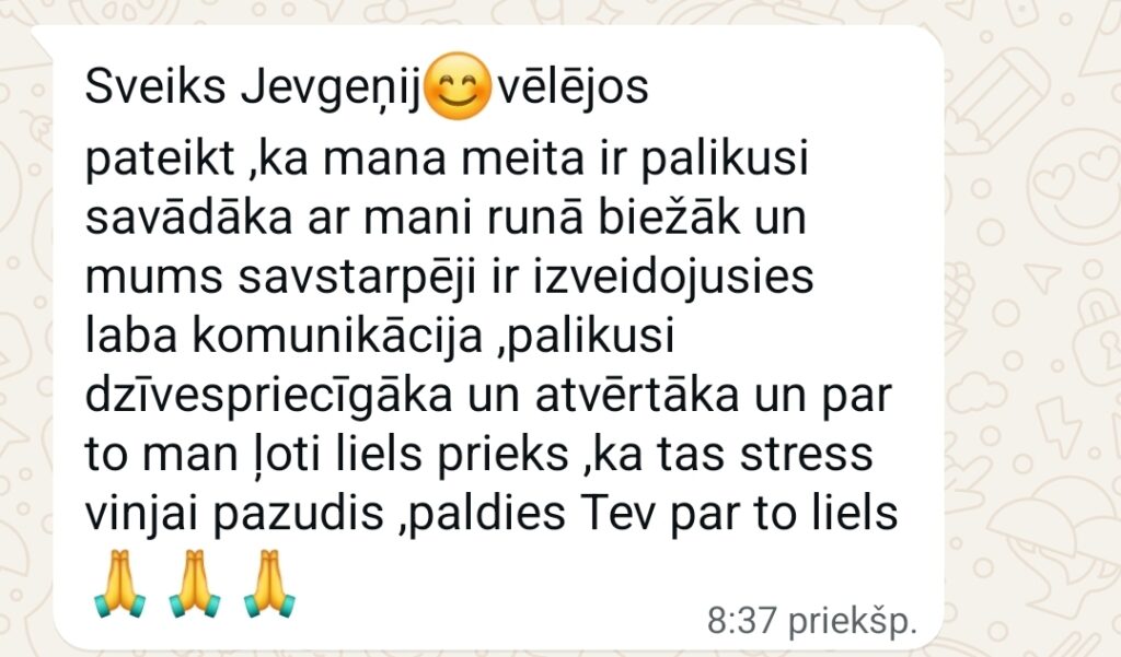 Klientu atsauksme par Aronbergs individuālo seansu