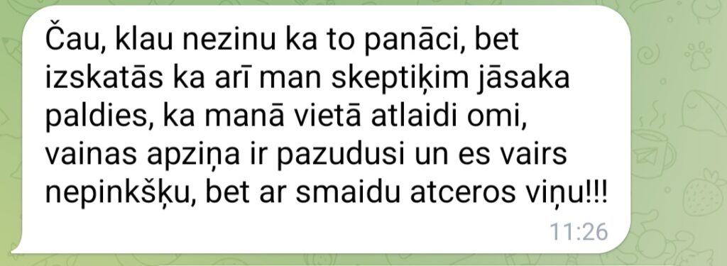Klientu atsauksme par Aronbergs individuālo seansu