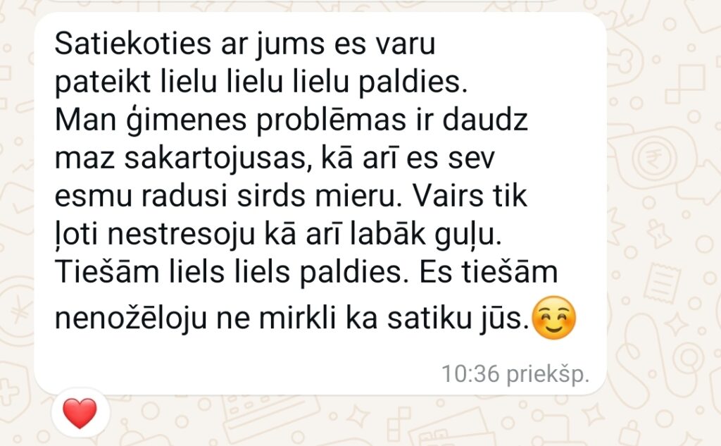 Klientu atsauksme par Aronbergs individuālo seansu