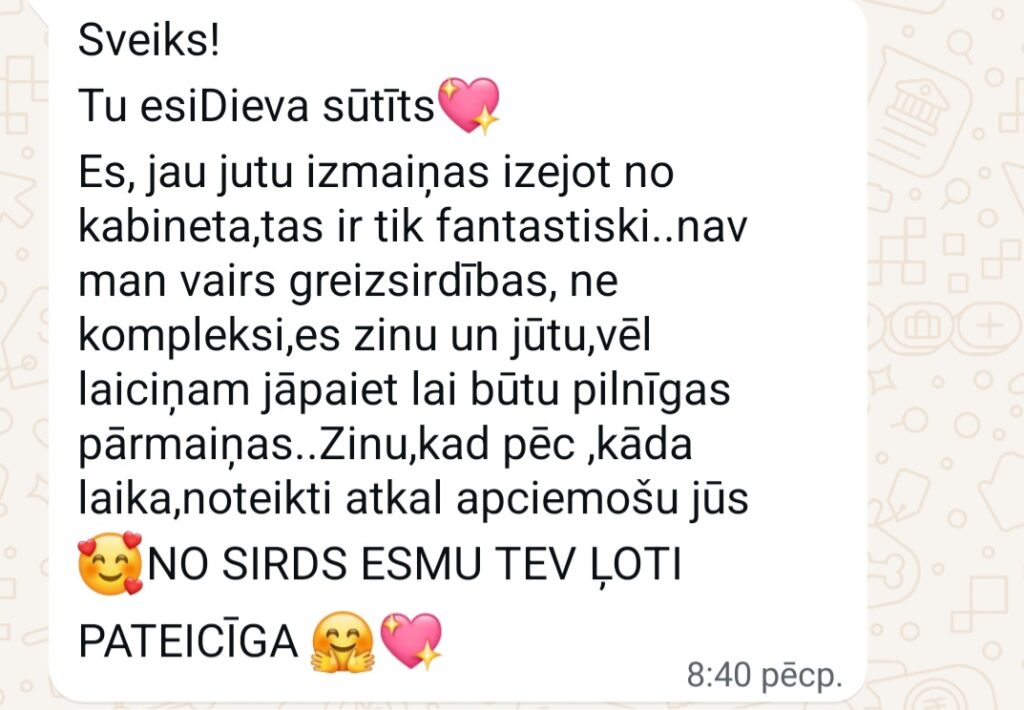 Klientu atsauksme par Aronbergs individuālo seansu