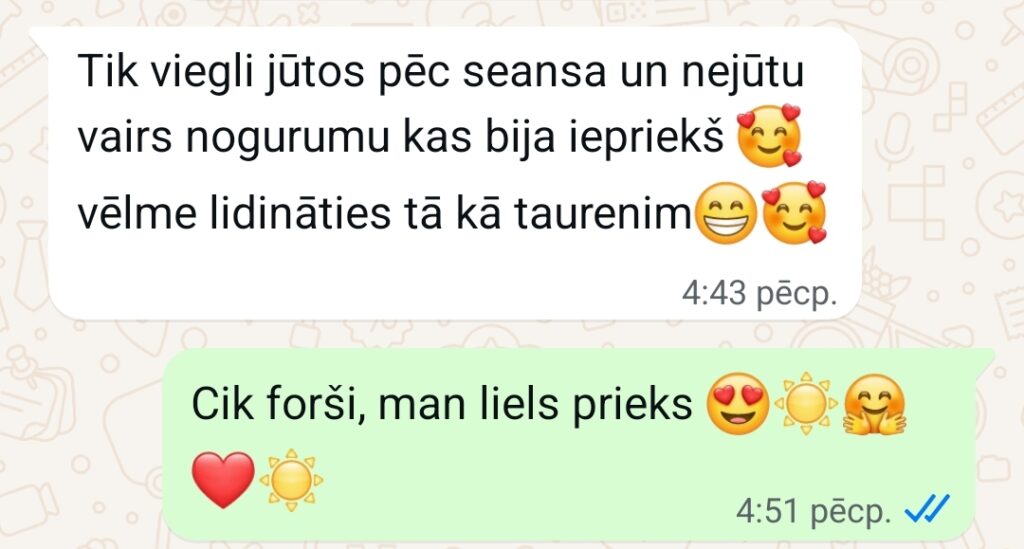 Klientu atsauksme par Aronbergs individuālo seansu