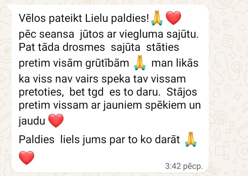 Klientu atsauksme par Aronbergs individuālo seansu