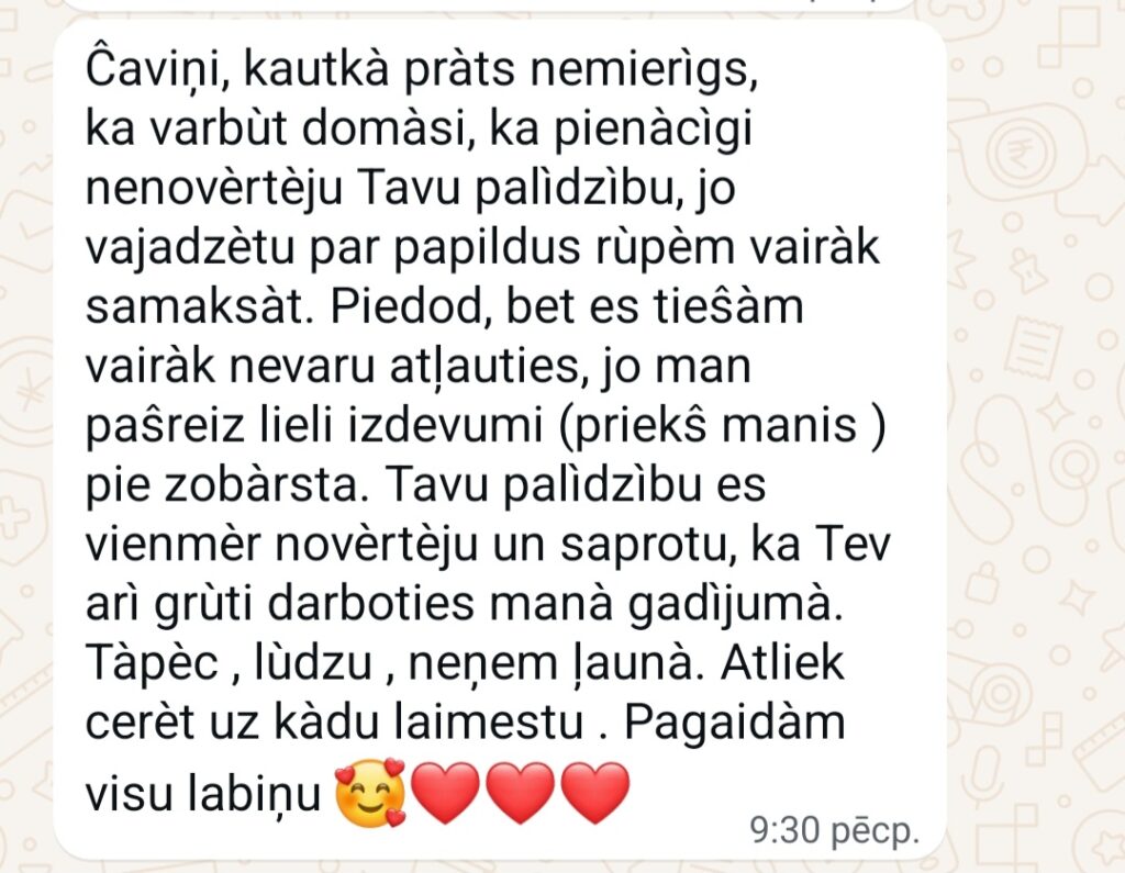 Klientu atsauksme par Aronbergs individuālo seansu