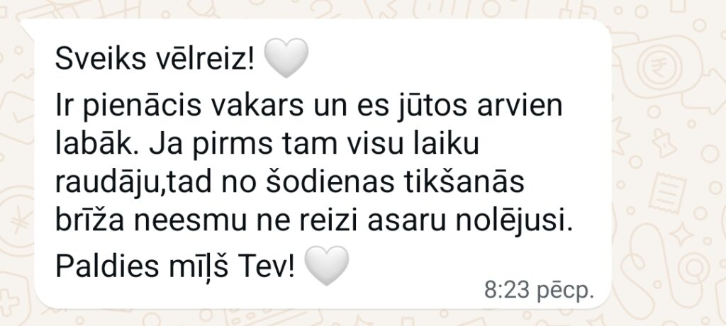 Klientu atsauksme par Aronbergs individuālo seansu