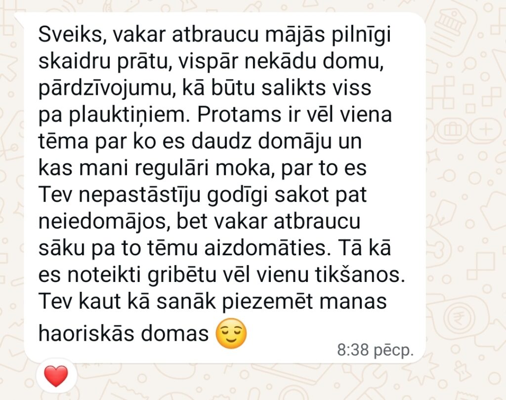 Klientu atsauksme par Aronbergs individuālo seansu