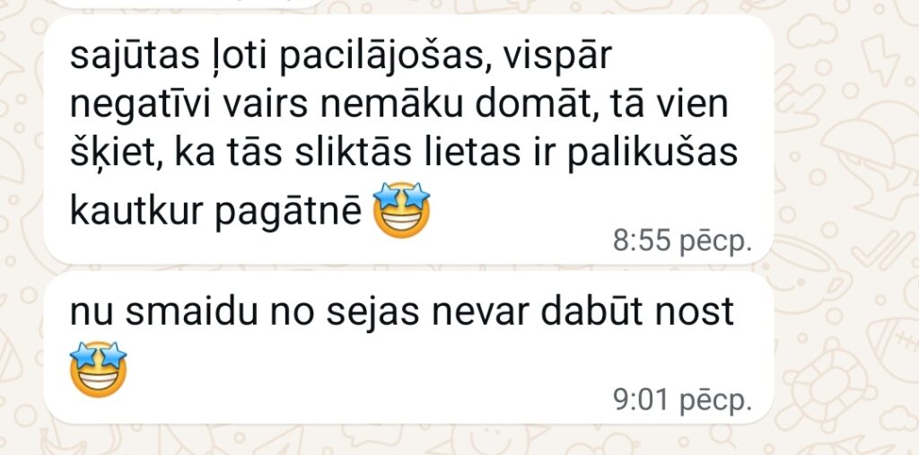 Klientu atsauksme par Aronbergs individuālo seansu