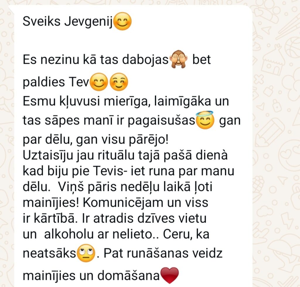 Klientu atsauksme par Aronbergs individuālo seansu