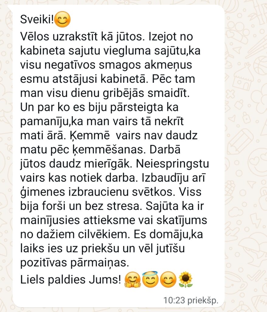 Klientu atsauksme par Aronbergs individuālo seansu