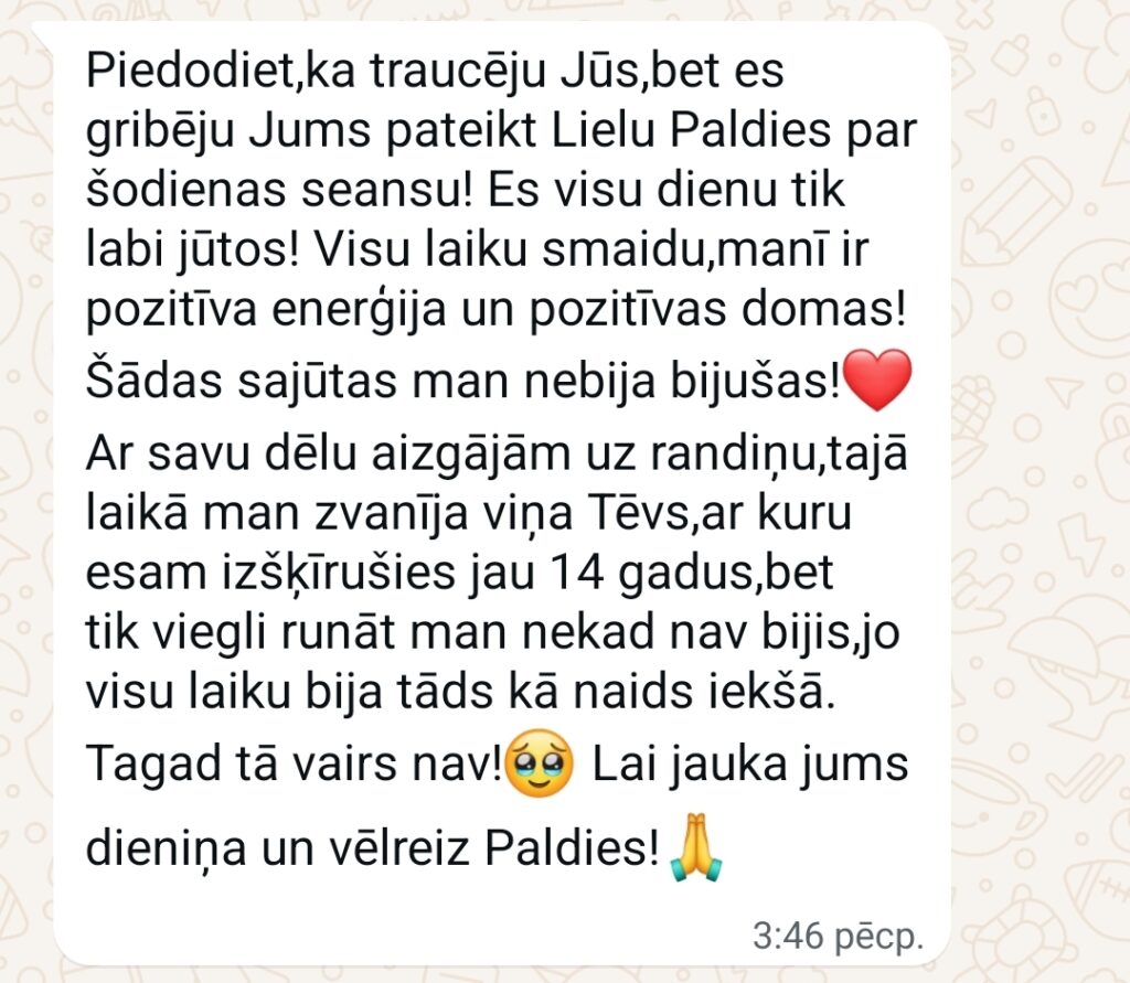 Klientu atsauksme par Aronbergs individuālo seansu