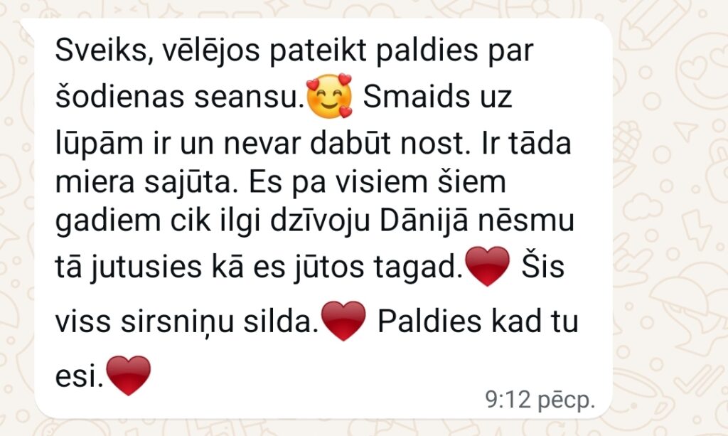 Klientu atsauksme par Aronbergs individuālo seansu