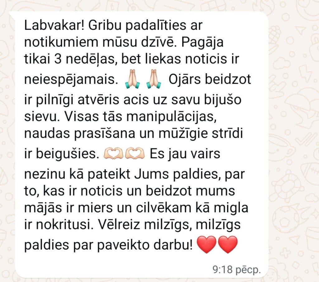 Klientu atsauksme par Aronbergs individuālo seansu