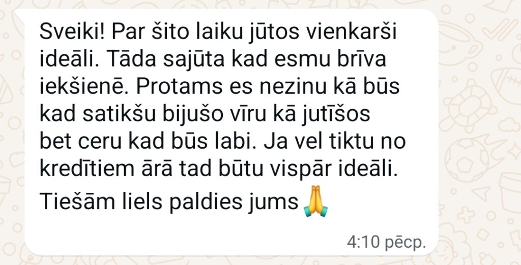 Klientu atsauksme par Aronbergs individuālo seansu