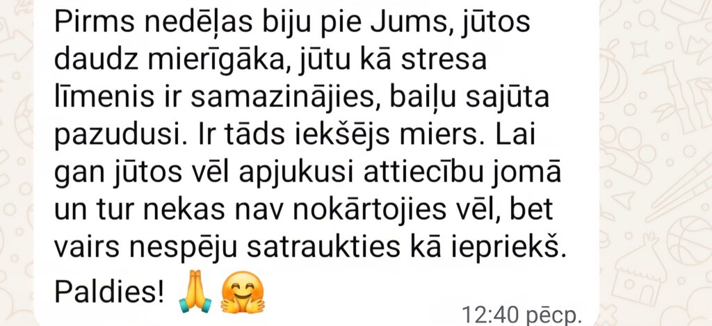 Klientu atsauksme par Aronbergs individuālo seansu